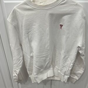 Ami White Sweater with Red Logo